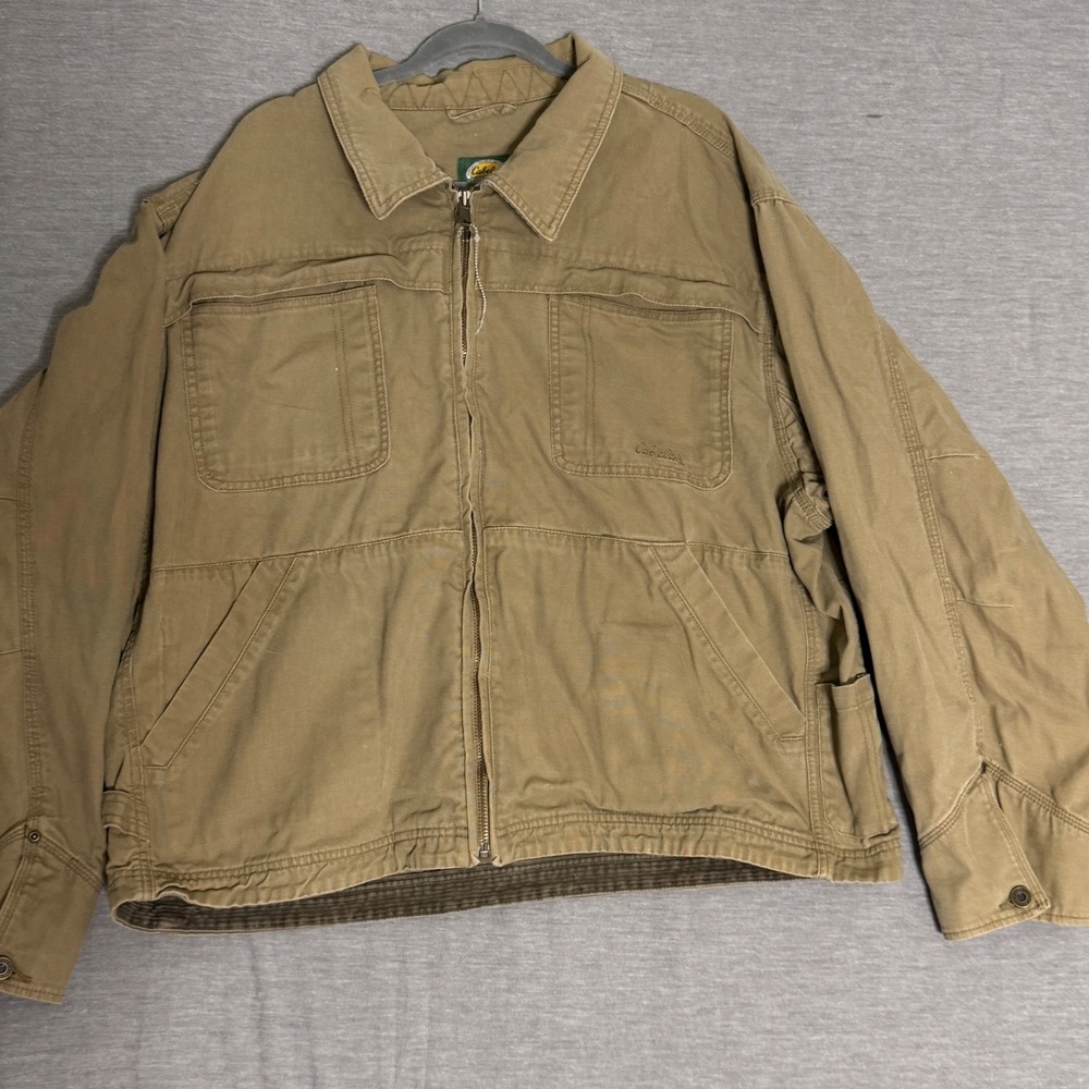 Cabelas Mens 2XL Regular Khaki Canvas Utility Work Jacket Lined